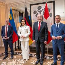 The Ministers of Economic Affairs from Liechtenstein, Germany, Switzerland, and Austria: Hubert Büchel, Katherina Reiche, Guy Parmelin, and Wolfgang Hattmannsdorfer.