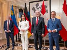 The Ministers of Economic Affairs from Liechtenstein, Germany, Switzerland, and Austria: Hubert Büchel, Katherina Reiche, Guy Parmelin, and Wolfgang Hattmannsdorfer.